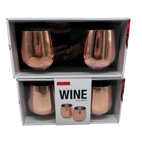 Undici Stemless Wine Goblets 20 Oz Set 4 Copper Finish stainless steel READ NEW - Picture 1 of 6